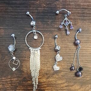 Silver and Purple Belly Button Ring Set